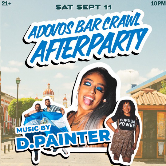 party flier with Latina sticking her tongue out and 2 men with a Nicaraguan flag