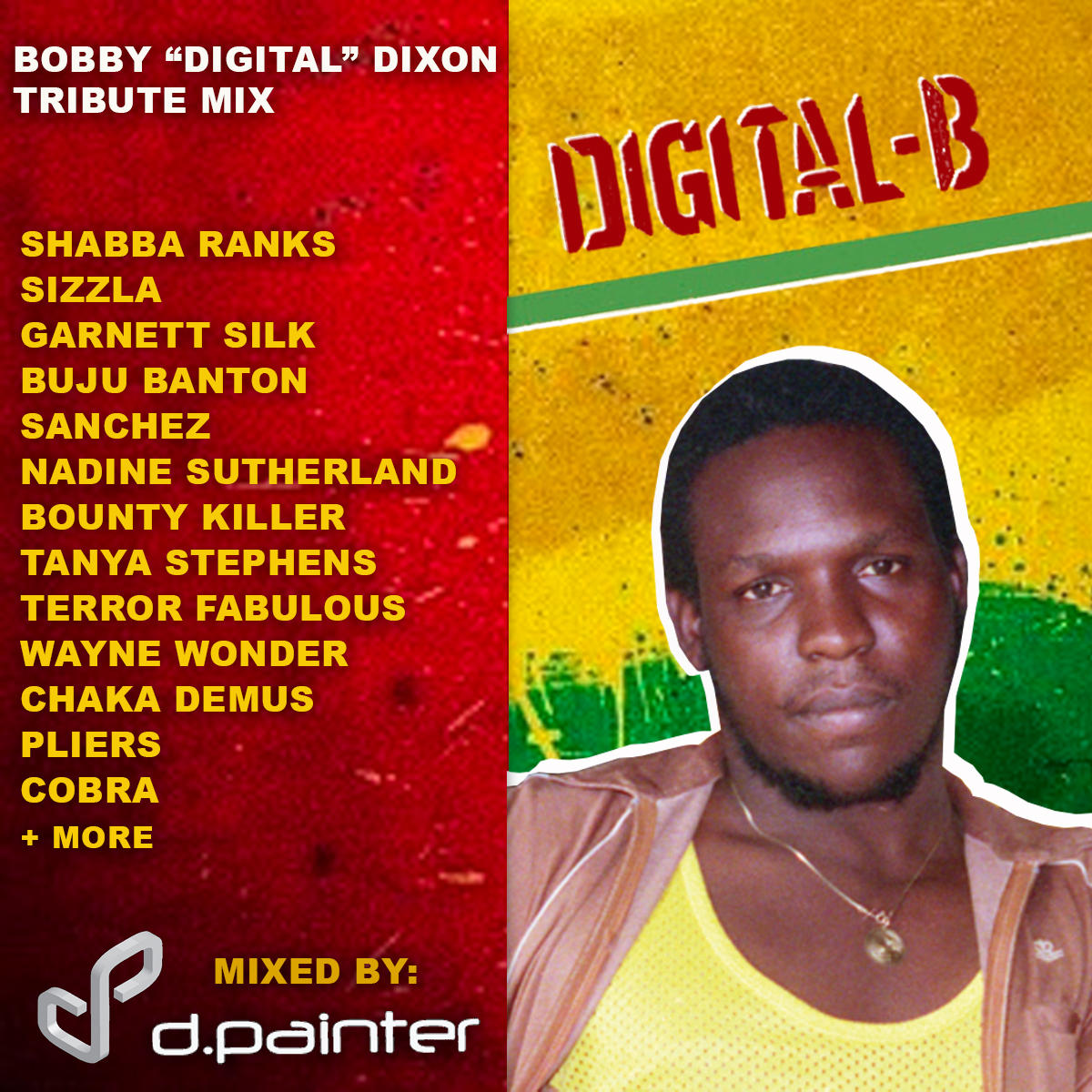 90's style Dancehall Reggae album cover with photo of Bobby Digital Dixon