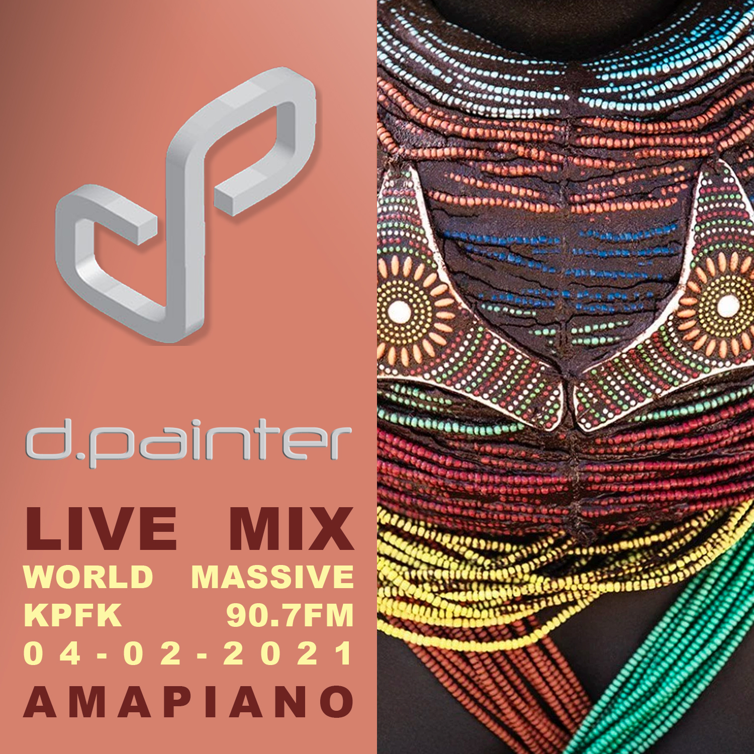 close up photo of colorful beaded necklaces around a woman's next with text on the side