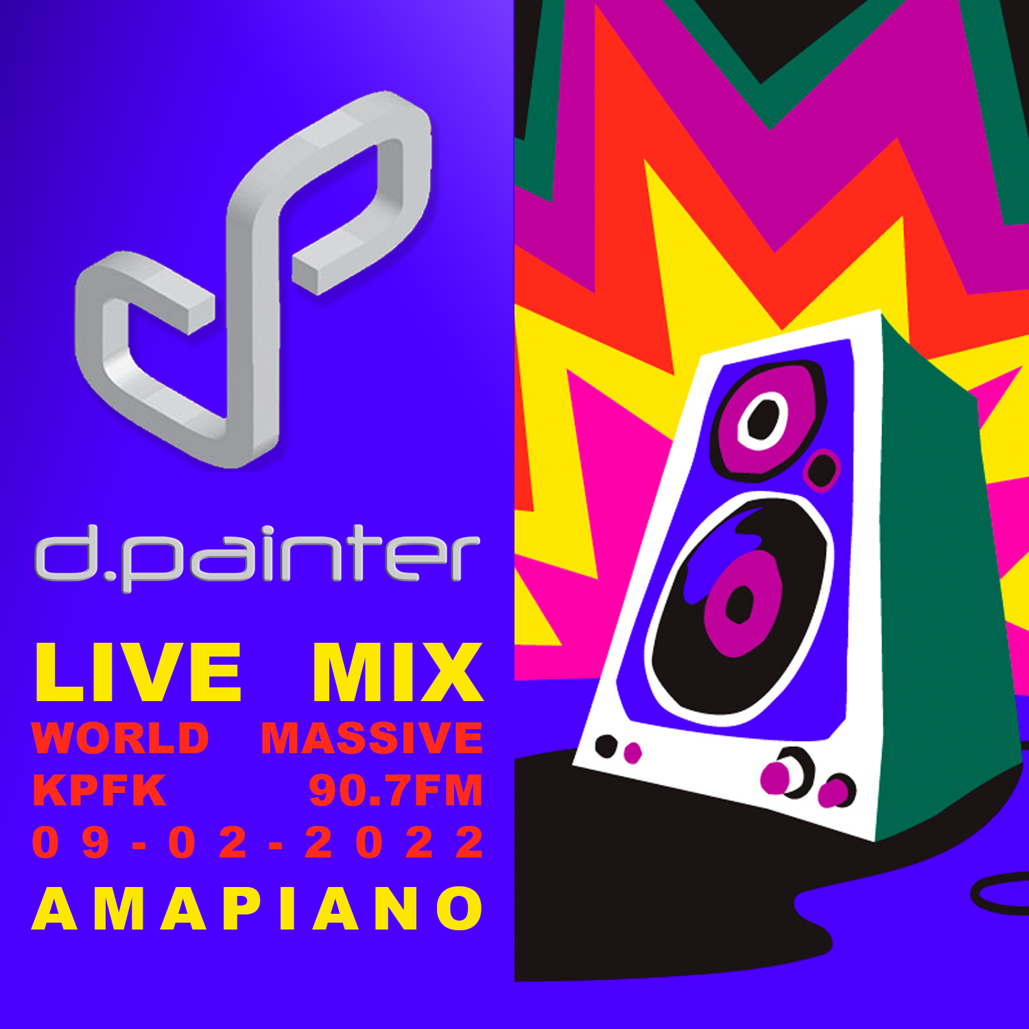 colorful design of an audio speaker with text to the side