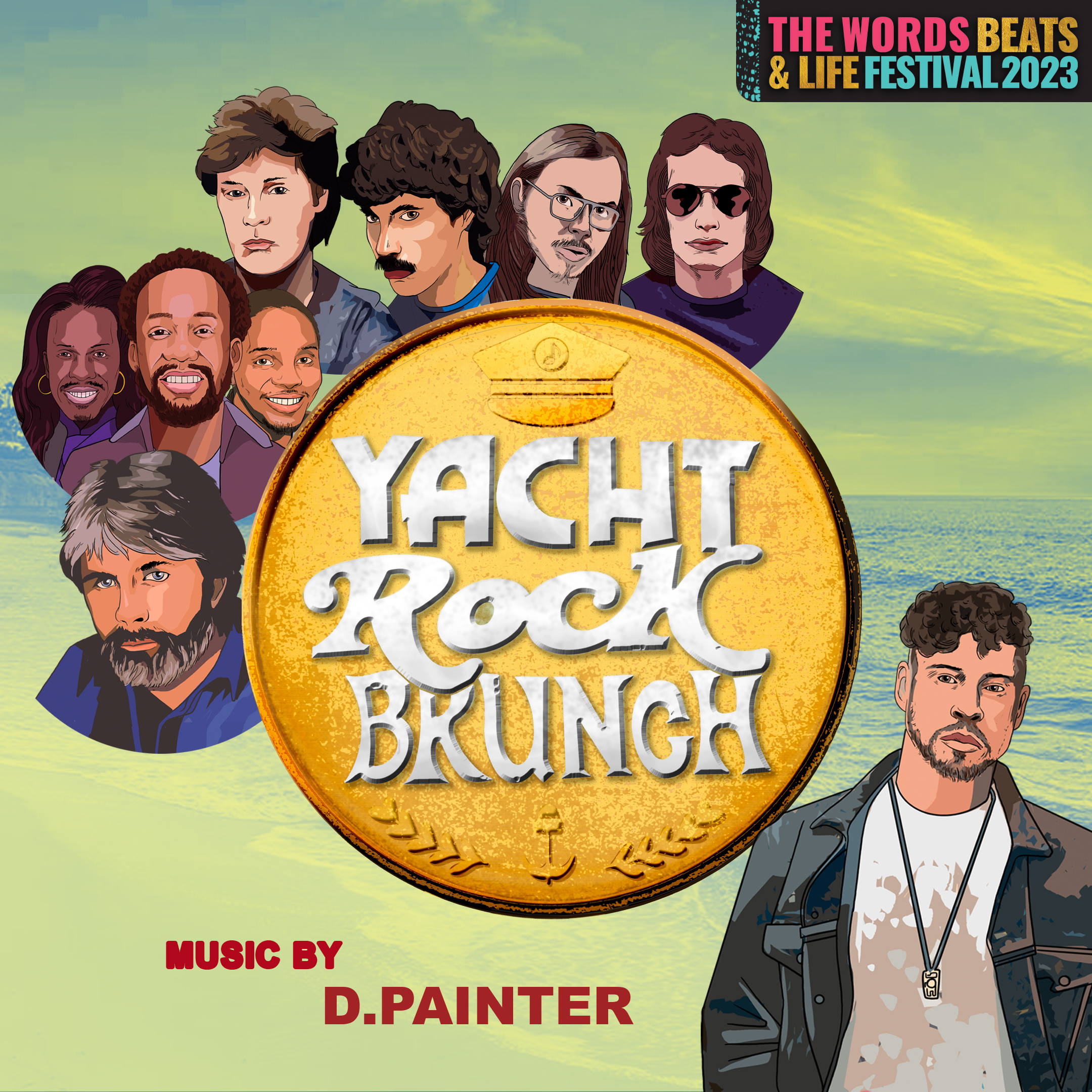 illustrated collage of Yacht Rock artists and the DJ