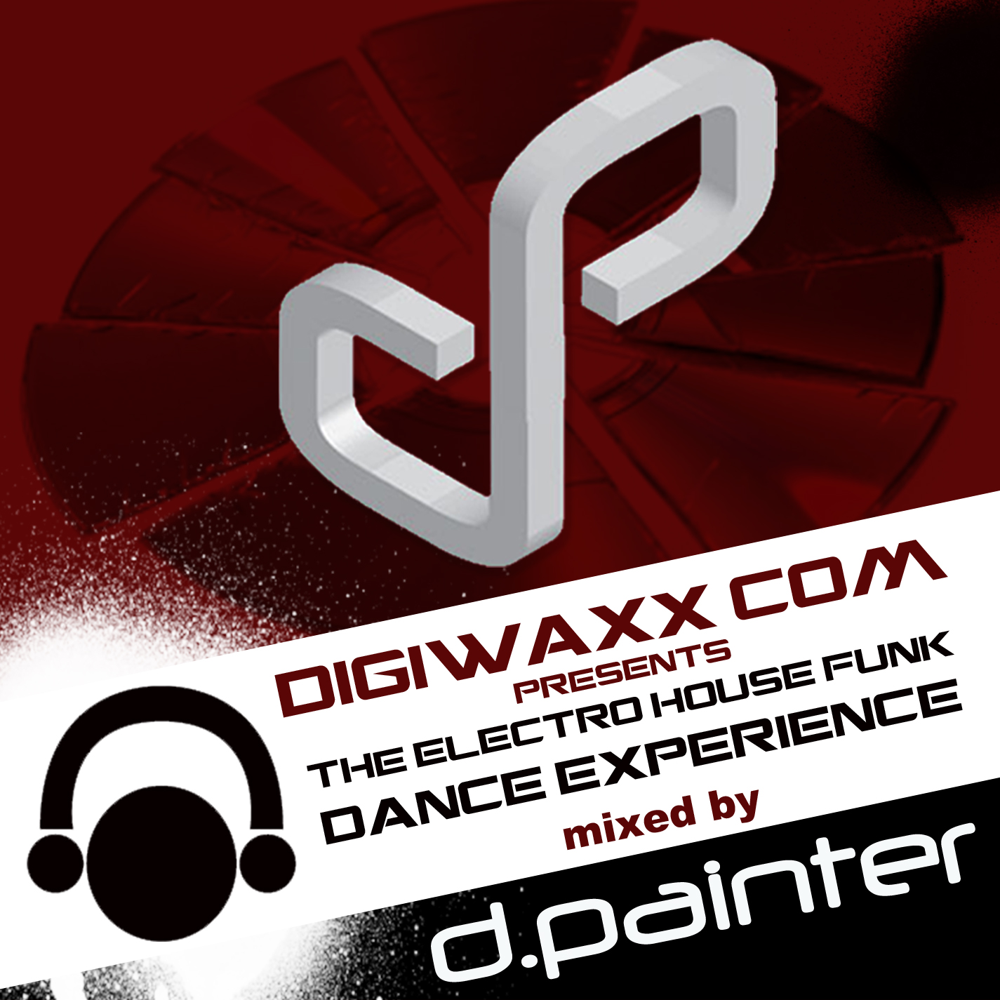text & d,painter logo over an image of a broken vinyl record