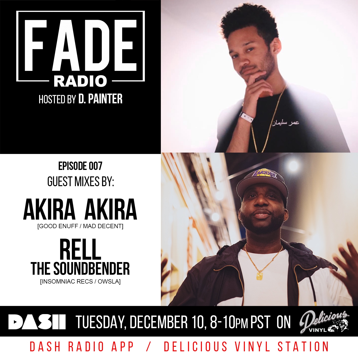stacked photos of Akira Akira & Rell with text to the left