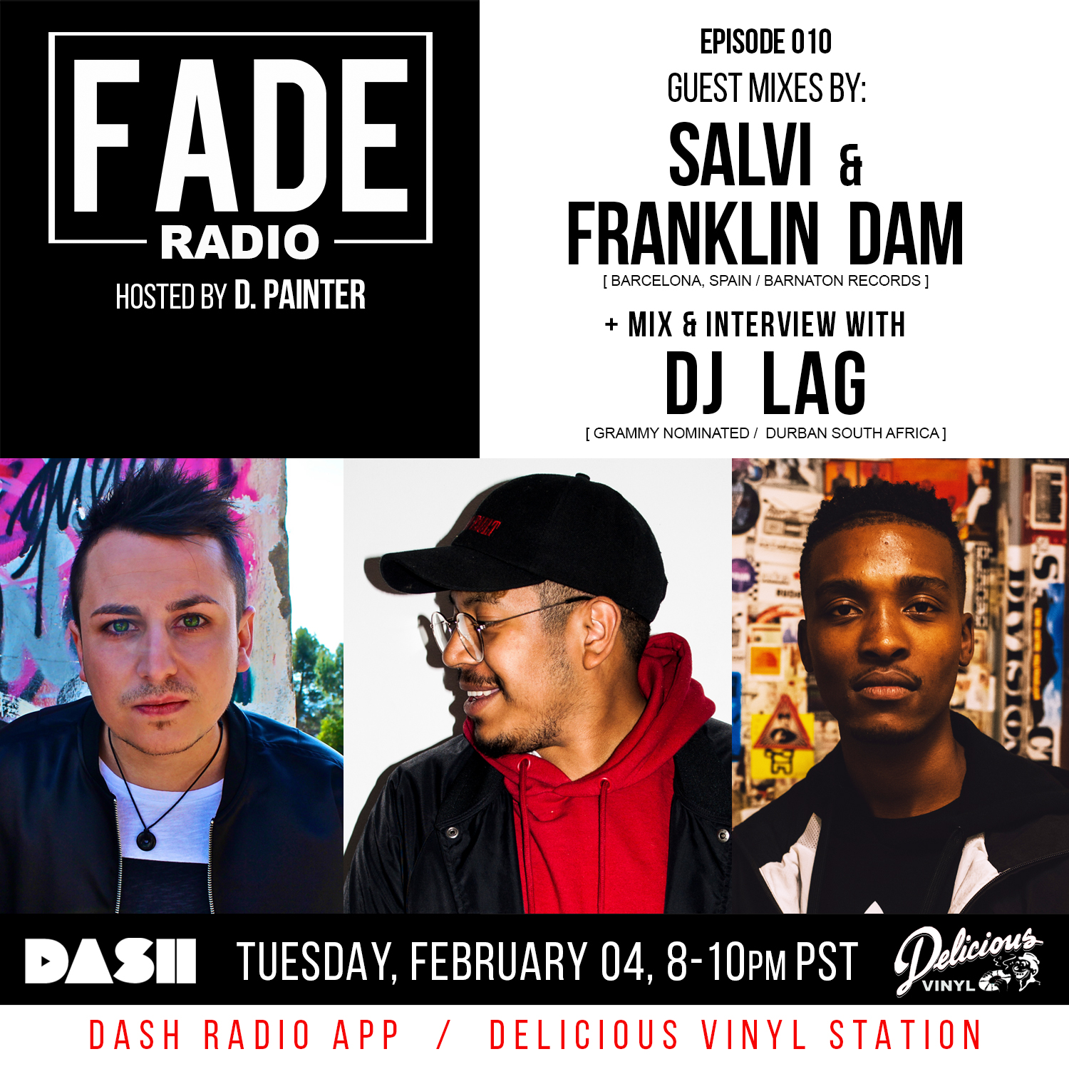 photos of Salvi, Franklin Dam & DJ Lag in a row with text above