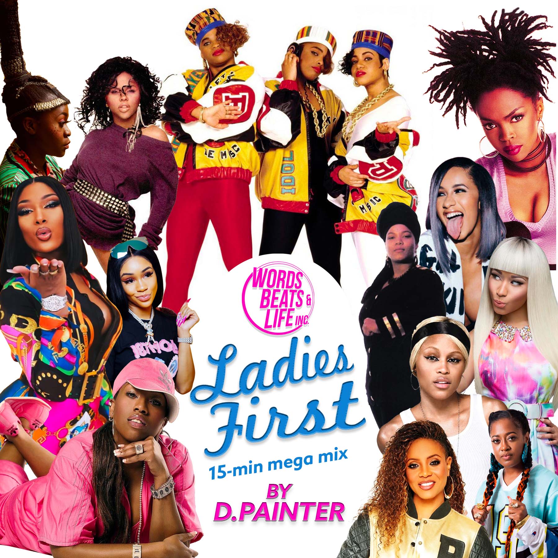 collage of women rappers from the 80s to the 2000s with overlayed text