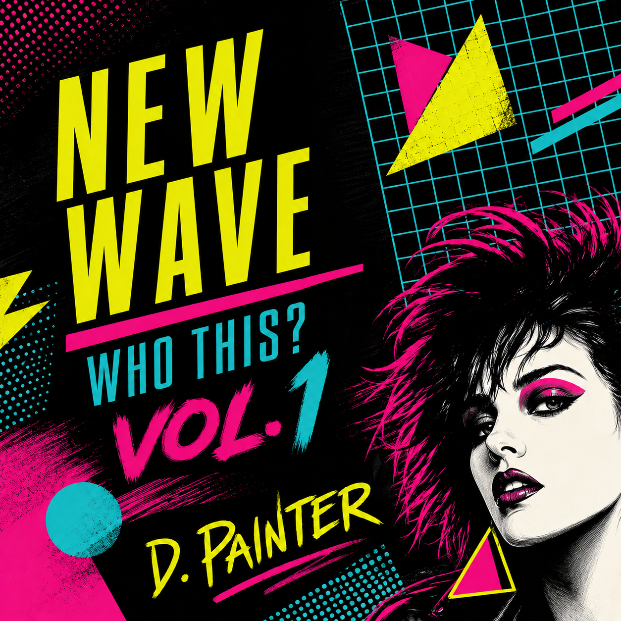 illustration of a punk styled woman over a dark geometric background