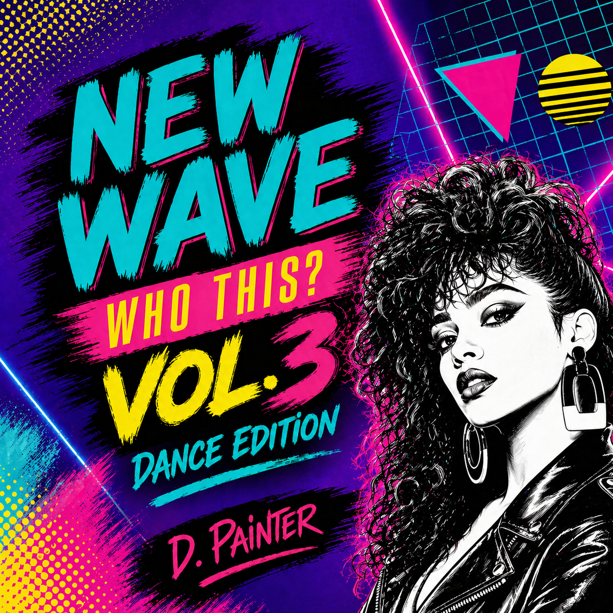 illustration of a Janet Jackson style 80's woman over a purple background