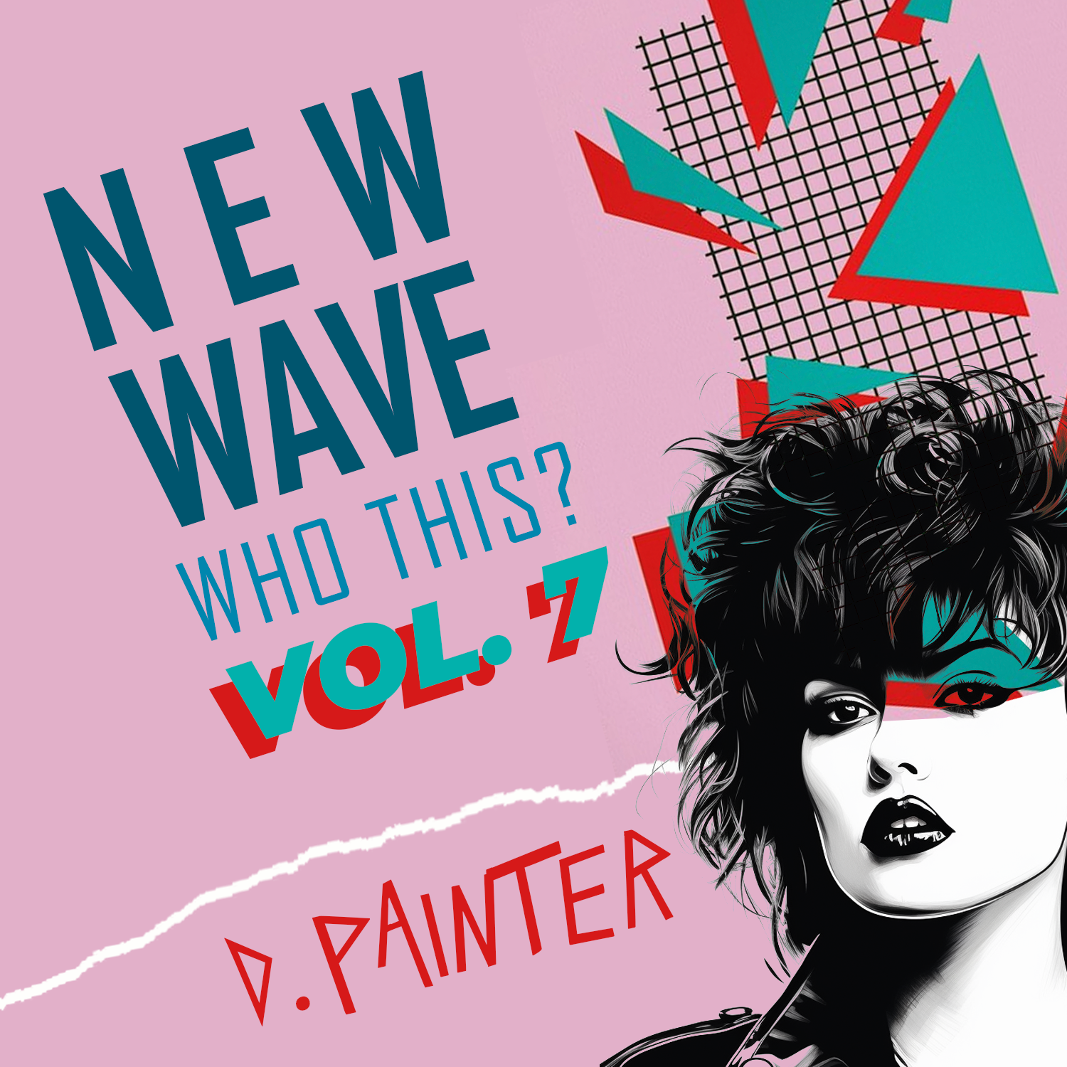 Woman with 80s new wave style over pink background with text