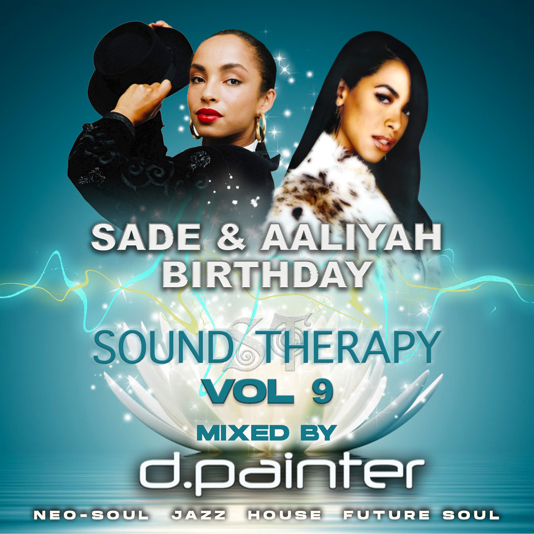 photos of Sade & Aaliyah materializing form a lotus blossom with overlayed text