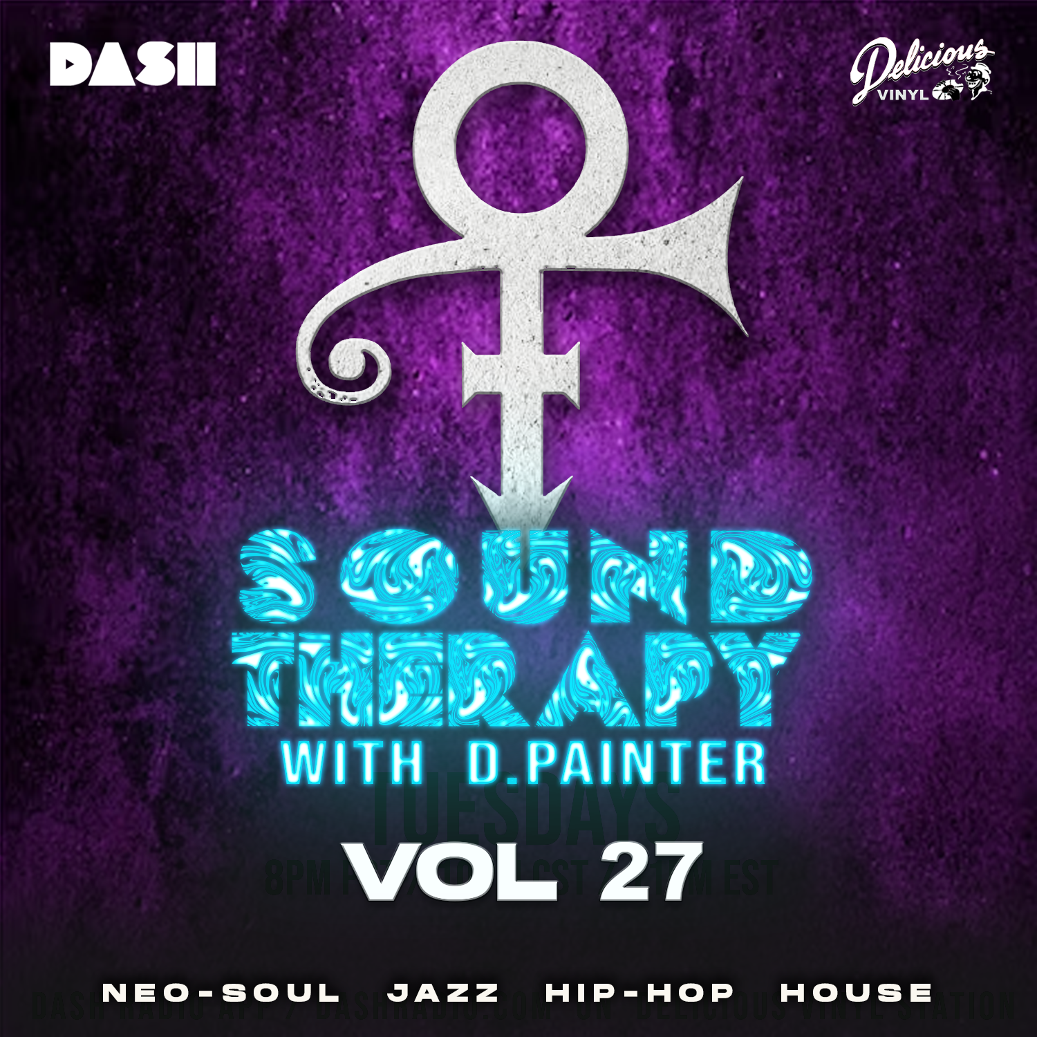 Prince symbol over purple background