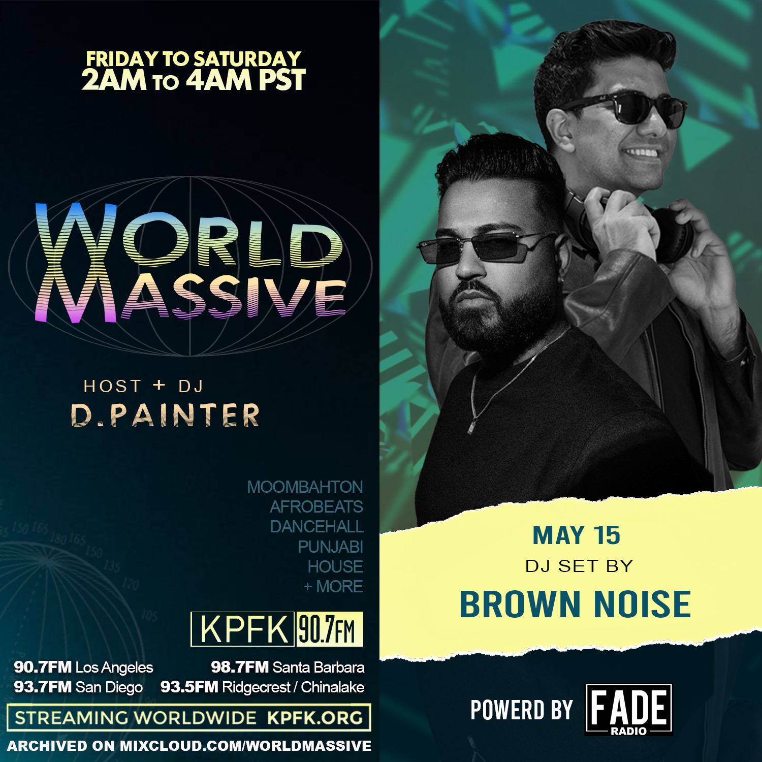 photo of 2 DJs with text to the left